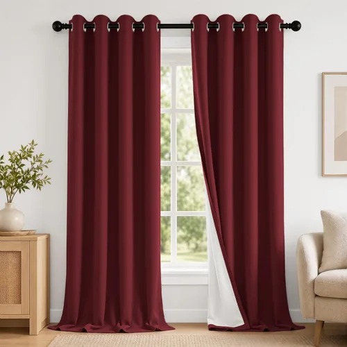 Vista 27 de 2 paneles de cortinas 100% opacas, de peso medio, con aislamiento térmico y ojales para dormitorio, sala de estar, tratamiento de ventana