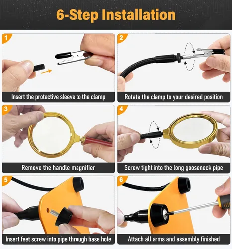 Vista 5 de Estación de soldadura de manos ayudantes con lupa 5X, 4 brazos flexibles para soldadura y herramienta de soldadura de tercera mano para reparación