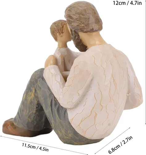 Vista 5 de Figura esculpida pintada a mano, estatua de resina de padre e hijo, aspecto realista, escultura de adorno resistente, artesanía para el hogar