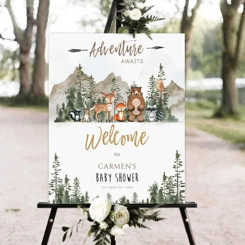 Vista 6 de Letrero de bienvenida de baby shower, letrero de bienvenida de baby shower de bosque, decoración de baby shower de bosque, cartel de baby shower