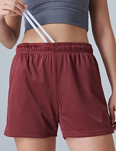 Vista 4 de Paquete de 5 pantalones cortos deportivos para mujer de malla para baloncesto, pantalones cortos sueltos con bolsillos con cremallera, entrepierna
