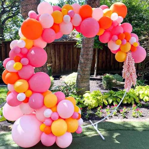 Vista 4 de Kit de arco de guirnalda de globos rosados, kit de arco de globos de color rosa, amarillo y naranja, globos de látex para fiesta de cumpleaños, baby