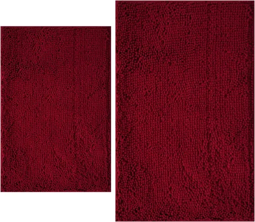 Vista 31 de Juegos de alfombras de baño de 2 piezas, alfombra de baño de felpilla extra suave ultra absorbente, alfombra de baño con base antideslizante de PVC