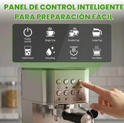 Vista 3 de NutriChef Máquina de café expreso de 20 barras con espumador de leche, tanque de agua extraíble de 1.8 cuartos de galón, cafetera para preparar café