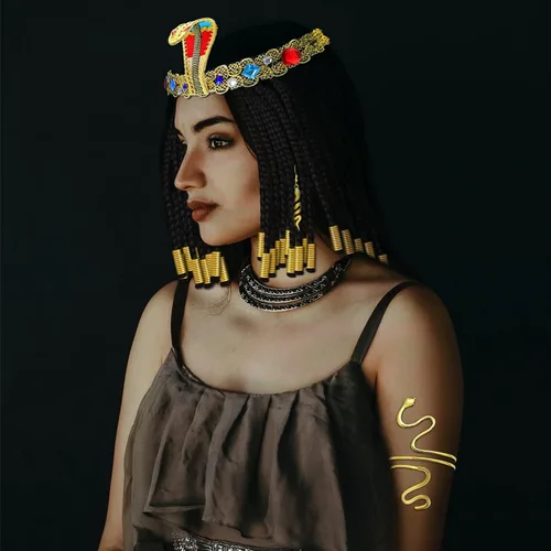 Vista 2 de RechicGu Juego de 25 piezas de accesorios de disfraz de Cleopatra egipcia, tocado de serpiente, aretes de brazo dorado para cosplay