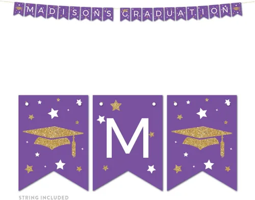 Vista 18 de Andaz Press Colección de fiesta de graduación con purpurina de color morado real y dorado, pancarta colgante con cuerda, Congrats Grad!, 5 pies, 1