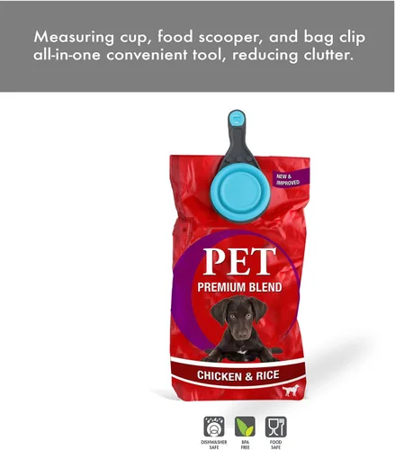 Vista 7 de Dexas Popware - Klip Scoop plegable para mascotas, diseño 3 en 1, conveniente taza medidora, recogedor de alimentos y clip para bolsa, cuchara