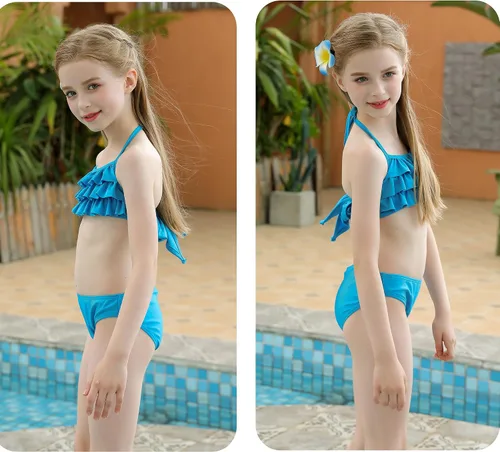 Vista 2 de DNFUN Colas de sirena con bikini para niñas, traje de baño de sirena para niños, sin monoaleta