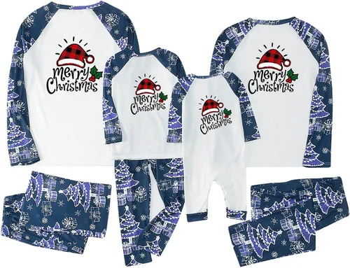 Vista 6 de Conjunto de pijamas familiares de Navidad a juego con estampado de leopardo a cuadros para árbol de Navidad pijamas de Navidad para la familia