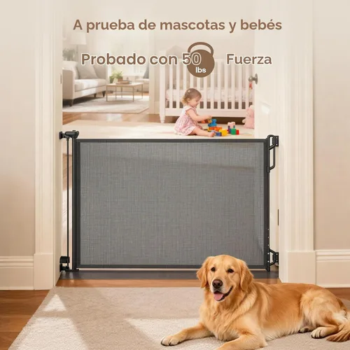 Vista 6 de SPACEANY Puerta retráctil de seguridad para bebés o puerta de malla para perros, puerta retráctil de malla portátil duradera, fácil de usar