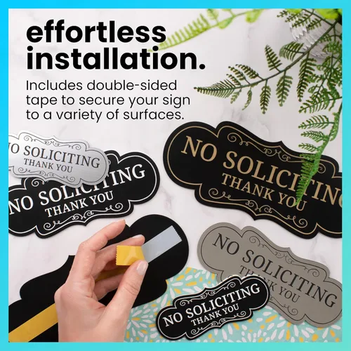 Vista 4 de ExcelMark Premium Letrero de «No Solicitar» para la Casa - Fabricado en los EE. UU. (Mediano - 7 cm x 17.8 cm, Negro con Letras Blancas)