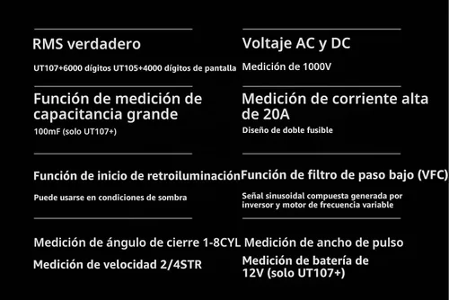Vista 4 de UNI-T Multímetro digital UT107+, mini probador de voltaje de bolsillo, voltaje y corriente CA/CC, resistencia, continuidad, prueba de diodos