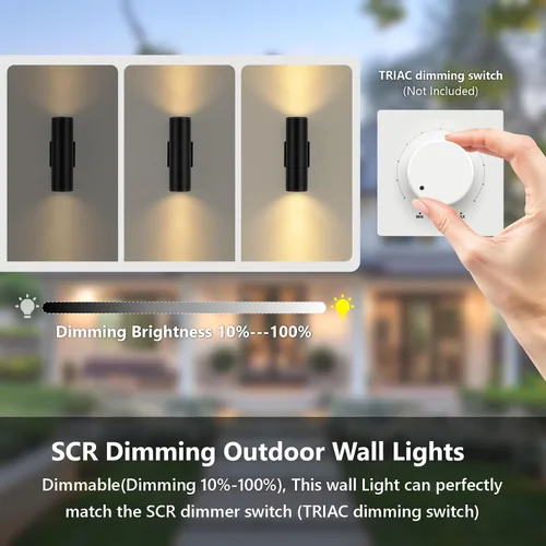 Vista 4 de DAKAFUL 5CCT - Luces de pared regulables para exteriores, paquete de 2 unidades, 3000 K, 5000 K, 6000 K, cilindro LED integrado, luz de aluminio