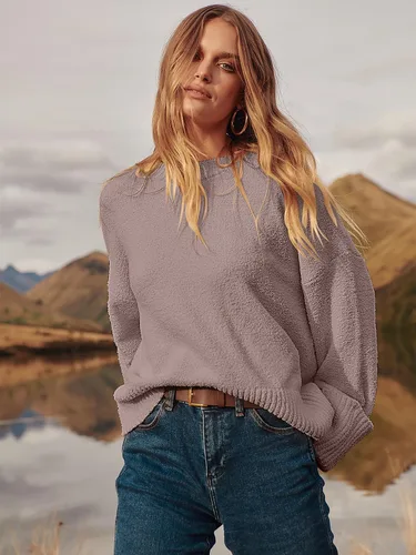 Vista 126 de LOGENE Suéter de gran tamaño para mujer, cuello redondo, manga larga, suave, mullido, suéter de punto 2025 para otoño e invierno