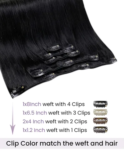 Vista 2 de LaaVoo Extensiones de cabello humano real con pinzas, extensiones de cabello humano negro azabache, extensiones de cabello liso y suave, 12