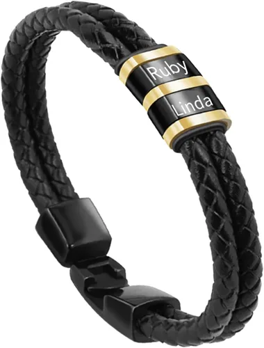 Vista 71 de Pulseras de cuero personalizadas para hombre con 1-6 nombres, pulsera trenzada personalizada con cuentas para papá, marido, día del padre, San