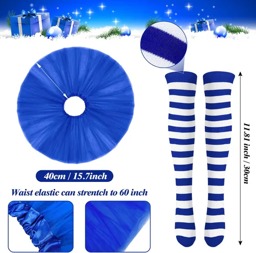Vista 3 de Geyoga 4 Pack Kid Christmas Costume Set Christmas Santa Hat Tutu Skirt Striped Tights for Christmas Holiday Dress Party