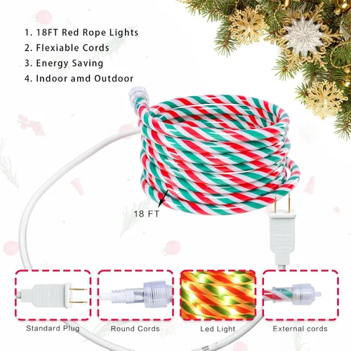 Vista 5 de Vigdur Luces de Bastón de Caramelo de Navidad - Luces de Cuerda LED de Bastón de Caramelo de 18 Pies para Exteriores Impermeables Luces Decorativas