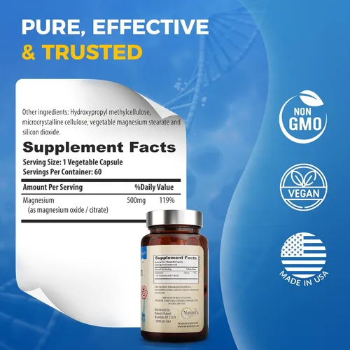 Vista 5 de Nature's Potent Suplementos de magnesio Citrato de magnesio y óxido de magnesio 500 mg Suplemento de magnesio vegano para mujeres y hombres