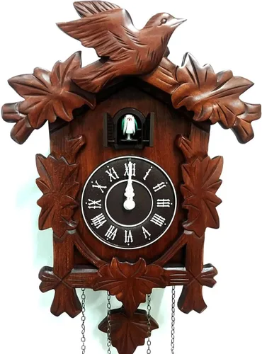 Vista 4 de Rylai Reloj de Cuco Vintage Grande de Madera para Pared Hecho a Mano 13x9.5 Pulgadas Marrón
