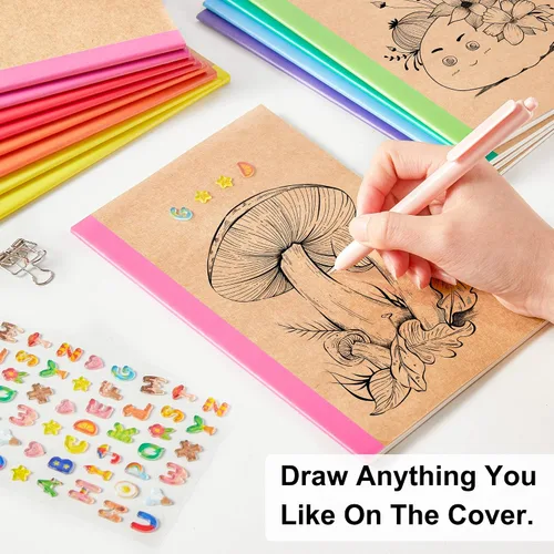 Vista 3 de Paquete de 32 cuadernos de composición a granel, Feela cubierta de papel kraft rayado en blanco con reglas universitarias, diarios de viaje