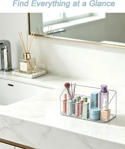 Vista 3 de SUNFICON Bandeja Soporte Organizador de Maquillaje Estuche Expositor de Cosméticos de Mesa Escritorio Tocador Encimera Baño Pared Gabinete Caja