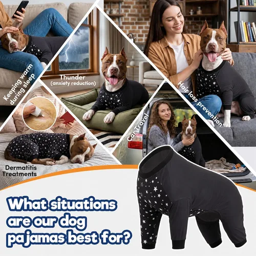 Vista 5 de Lovinpet Ropa para perros Pitbull – Lucky Stars - Ropa acogedora para perro, ajuste delgado, mameluco de Pitbull, pijama ligero sin botones, pijamas