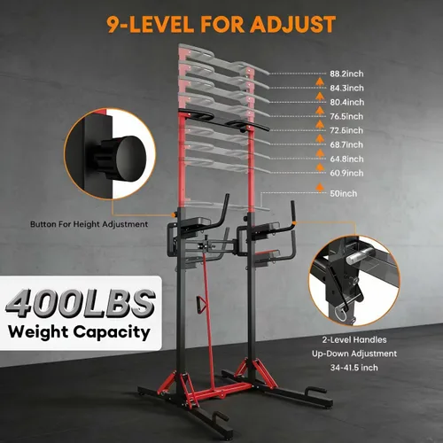 Vista 4 de ONETWOFIT Foldable Power Tower Pull Up Bar Dip Station, Multi-Function Adjustable Height, Strength Training, 400LBS Capacity