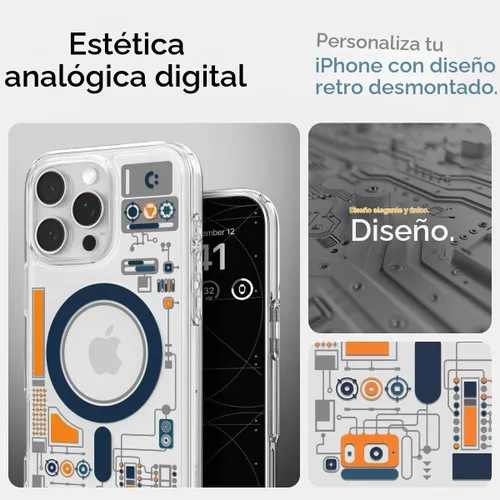 Vista 3 de Spigen Ultra Hybrid MagFit Impresión Digital Directa - Funda para iPhone 16 Pro [Diseño Personalizado][Compatible con Magsafe] - Analógica DDP