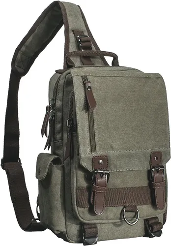 Vista 13 de Mygreen bolsa cruzada de lona, mochila de viaje Verde militar