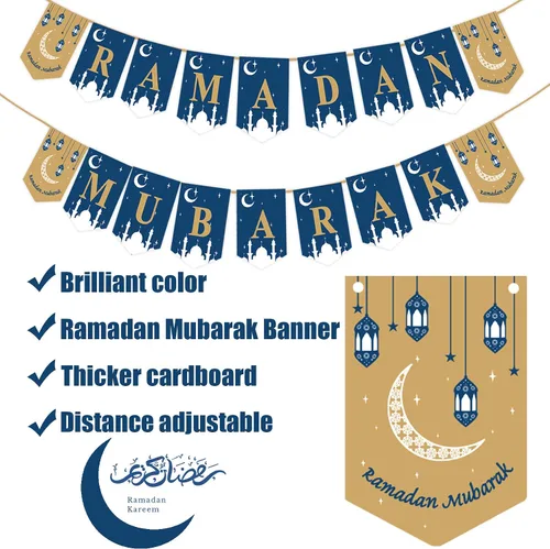 Vista 3 de Decoraciones de Ramadán para el hogar – Cartel de Ramadán Mubarak Eid Kareem Decoraciones para suministros de fiesta en el hogar