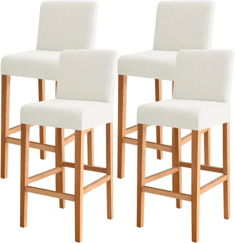 Vista 24 de FORCHEER - Juego de 4 fundas para sillas de bar con respaldos, fundas de jacquard beige para sillas de comedor, funda extraíble y lavable