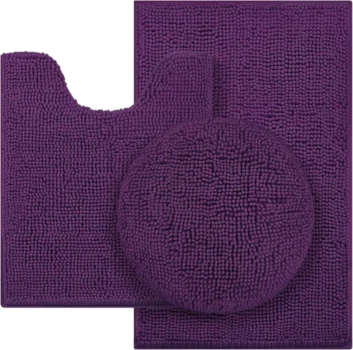 Vista 8 de HOMEIDEAS Juego de alfombras de baño negras de 3 piezas, alfombras y tapetes de felpilla de mantequilla, peludos, absorbentes, antideslizantes