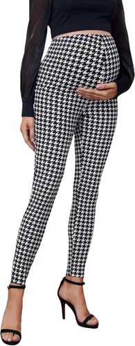 Vista 4 de Floerns Leggings con estampado de pata de gallo para mujer, pantalones ajustados con cintura elástica