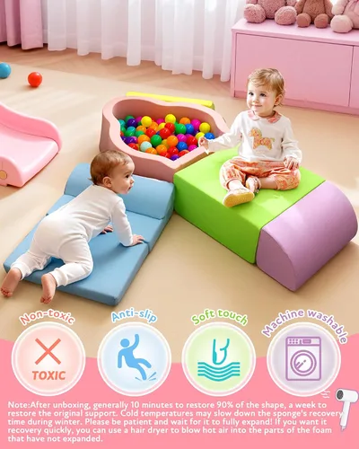 Vista 8 de Markdang - Juego de juegos suaves, bloques de escalada de espuma para bebés con parte inferior de partículas antideslizantes para niños de 6 a 24