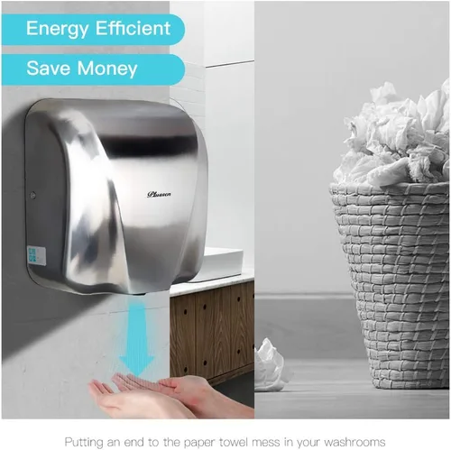Vista 2 de Secadores de manos automáticos comerciales para baños, de acero inoxidable de alta resistencia de 1800 W, aire caliente, compacto, eléctrico