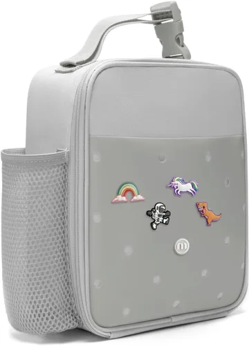 Vista 8 de MEXS Bolsa de almuerzo para niños, lonchera aislada para niñas y niños, lonchera duradera (ajustable) con soporte para botella de agua/forro