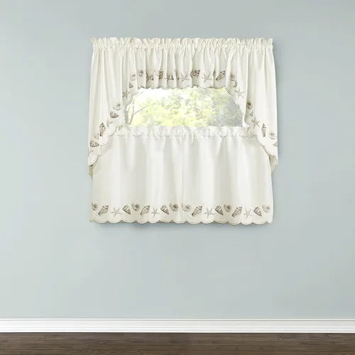 Vista 2 de RENAISSANCE HOME FASHION Seashells bordadas, 58 x 12 pulgadas Cenefa, natural