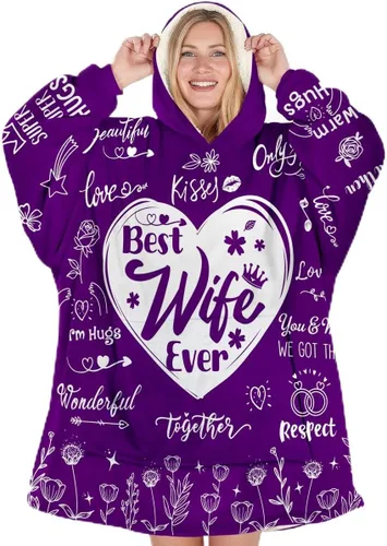 Vista 13 de Warmstorey Wearable Blanket Hoodie For Mom Wife - Best Wife Ever Hoodie From Husband Daughter Son - Birthday Mothers Day Gift