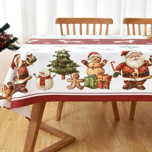 Vista 5 de Mantel de Navidad de vinilo resistente rojo de 54x54 pulgadas, mantel rectangular de Navidad, mantel de PVC reutilizable, impermeable, plegable