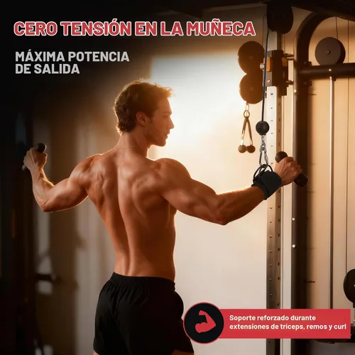 Vista 6 de Correas de muñeca para máquinas de cable, muñequeras para hombres y mujeres, correas acolchadas de neopreno para equipos de entrenamiento de fuerza