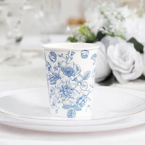 Vista 19 de Efavormart - Paquete de 24 vasos de papel franceses, elegantes vasos desechables de oro blanco para fiesta, 9 onzas tipo10
