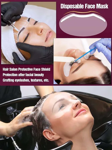 Vista 6 de Protector facial desechable para cortes de pelo, extensiones de pestañas, postcirugía ocular y lavado de cabello, visera protectora facial