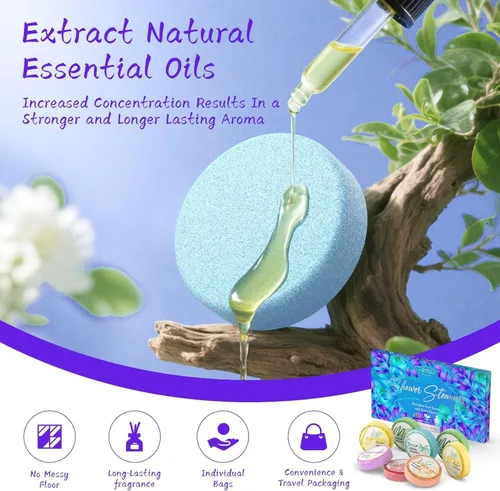 Vista 3 de Shower Steamers - Paquete de 8 bombas de ducha de aceites esenciales naturales para cuidado personal, regalos de cumpleaños de relajación