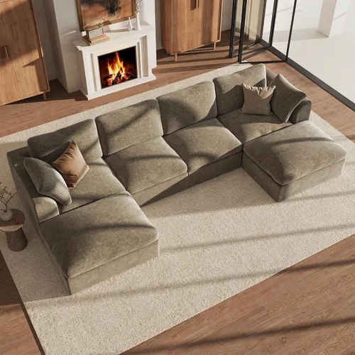 Vista 12 de Sofá modular de nube de 110" sofá deshuesado en forma de L seccional de Harina de avena ligera