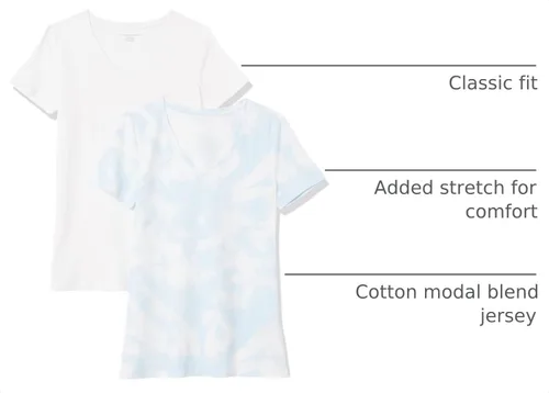 Vista 4 de Amazon Essentials Women's Regular-Fit Short-Sleeve V-Neck T-Shirt Paquete de 2 teñido anudado azul/blanco