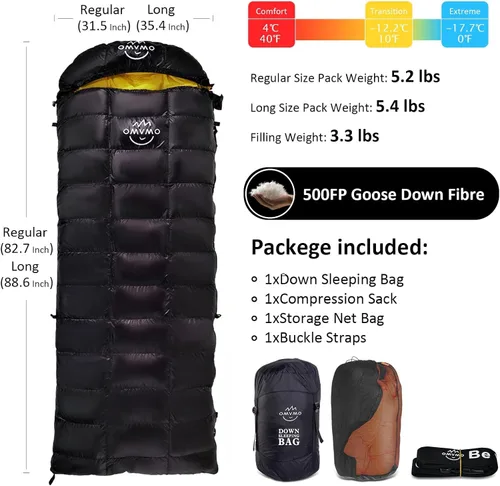 Vista 2 de 0 20 Degrees F Down Sleeping Bag for Adults,4 Season Cold Weather Rectangle Wearable Down Sleeping Bag for Camping Hiking,Can be Used as Blanket