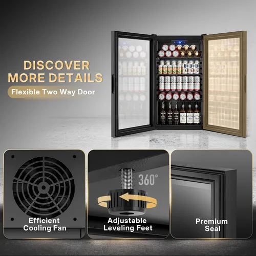 Vista 5 de Manastin Refrigerador de bebidas para 130 latas, mini refrigerador de 3.2 pies cúbicos con puerta de vidrio para bebidas, cerveza, vino, luz LED