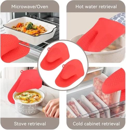 Vista 6 de 2 pares de guantes de silicona para horno, mini guantes de horno y mini manoplas de silicona antideslizantes para cocina, cocina y hornear (rojo)