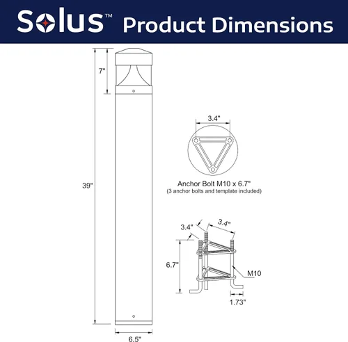 Vista 6 de Solus C200BC-L10C-BZ-2PK - Luz LED para paisaje, bolardo montado en superficie exterior, 120-277V 10W 4000K, 39 pulgadas de altura, bronce, paquete